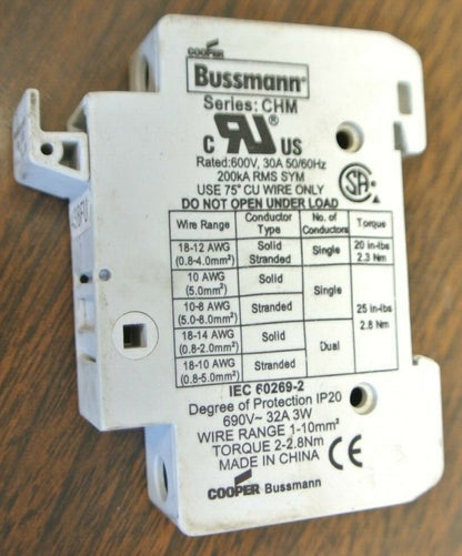 BUSSMANN CHM SERIES FUSE HOLDER / 600V, 30A, 50/60Hz w/o fuses ***LOTOF7***2