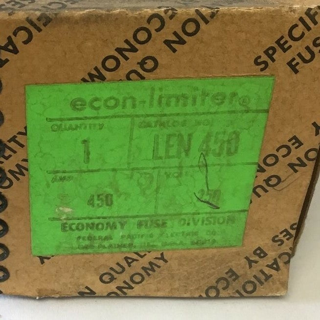 ECONOMY LEN450 FUSE CLASS K5 250VAC TIME DELAY DUAL ELEMENT ECON-LIMITER 450A1