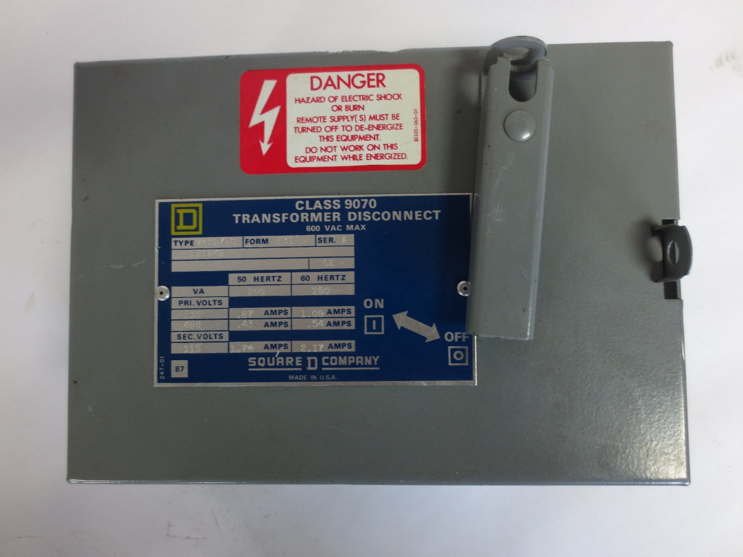 SQUARE D SK5271N TRANSFORMER DISCONNECT 600VAC 250VA/60Hz2