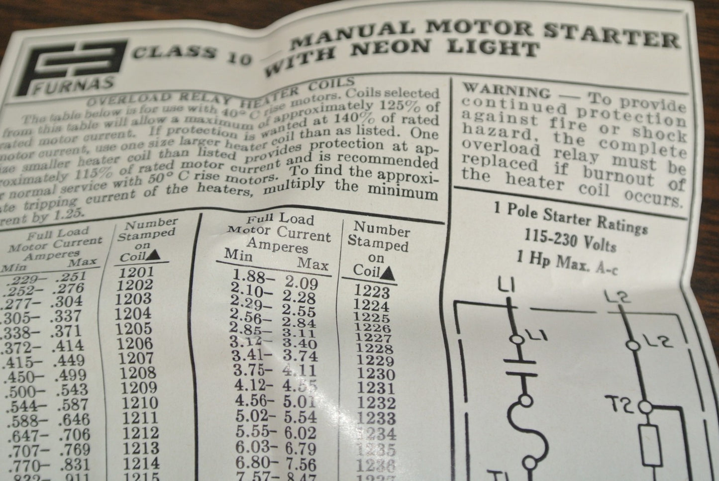 FURNAS 10BA1PB MANUAL STARTER 115/230V 1HP 1-PH 1-POLE OPEN w/ NEON PILOT LIGHT4