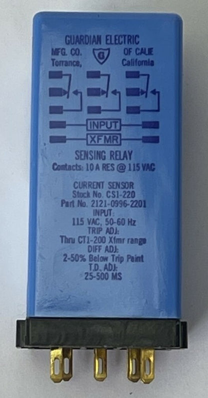 GUARDIAN ELECTRIC IR-CS1-220 CURRENT SENSOR 115VAC SENSING RELAY 10A RES@115VAC1