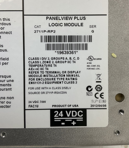 ALLEN BRADLEY 2711P-RDT15C SER B PANELVIEW PLUS 1500 TOUCH 2711P-RP2 SER G 24VDC3