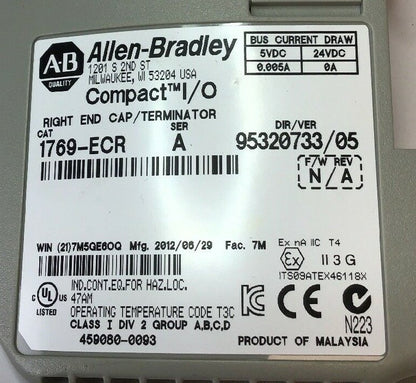 ALLEN BRADLEY 1769-ECR SER.A COMPACT I/O RIGHT END CAP/TERM. 24VDC***LOTOF2***1