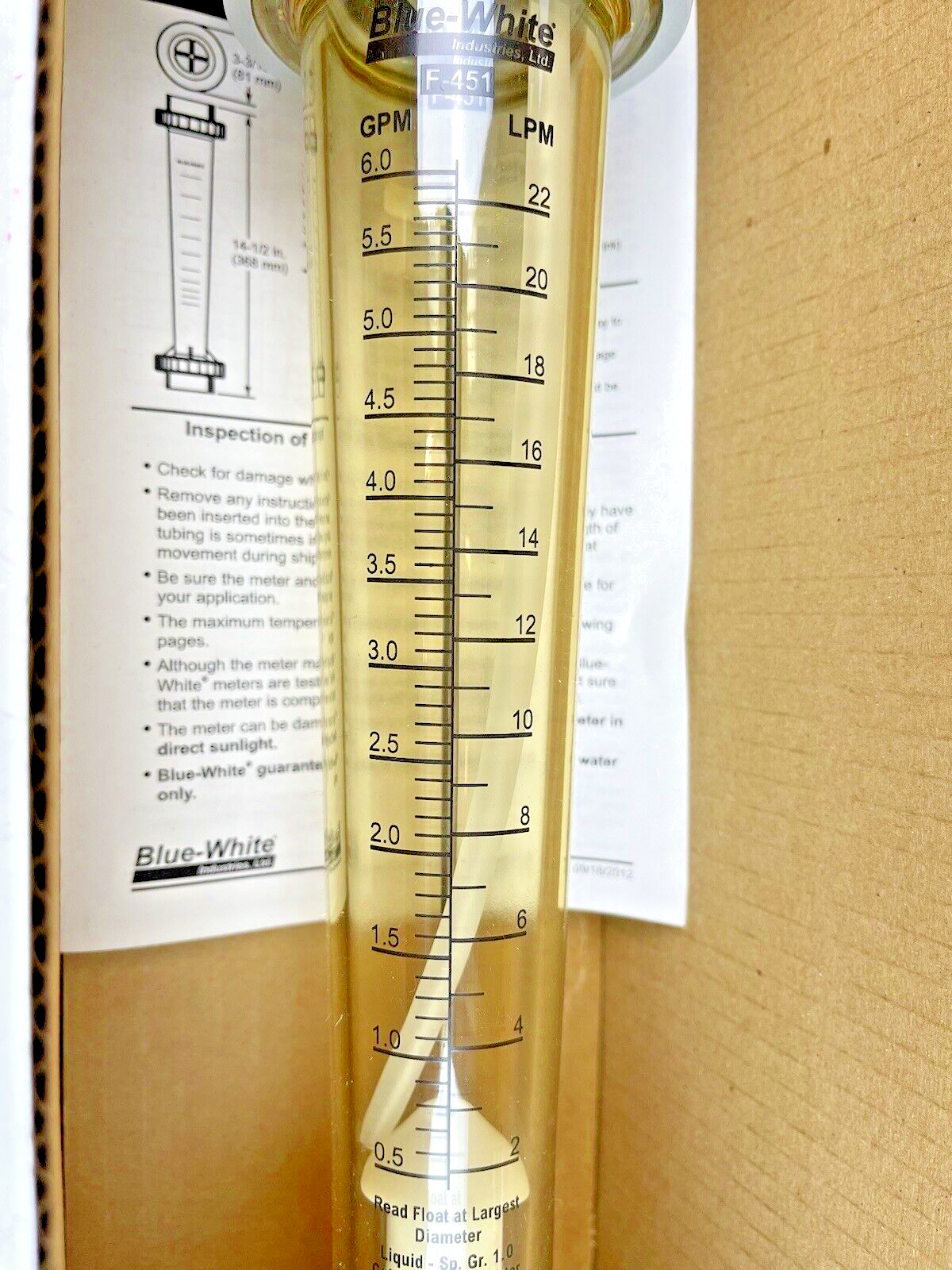BLUE-WHITE - F-451 SERIES 1-1/2" .5-6 GPM - PTFE FLOAT, SS ROD, AND VITON O-RING4