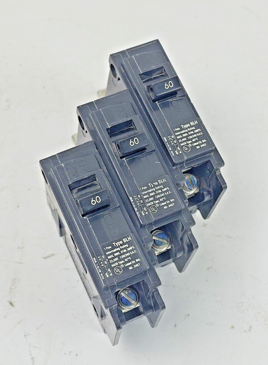 ITE *LOT OF 3* - B160H - CIRCUIT BREAKERS - 1 POLE, 60A, 240 VAC, 60Hz TYPE BLH0