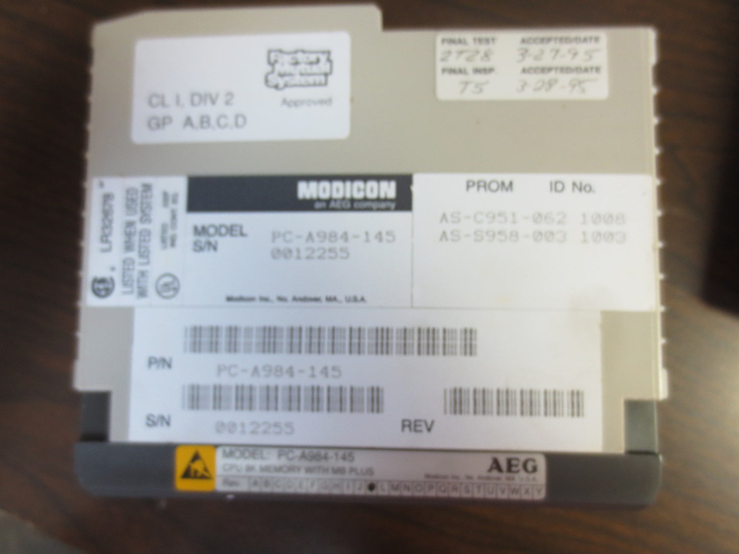 AEG MODICON PC-A984-145 CPU 8K MEMORY w/ MB PLUS - Rev. K9
