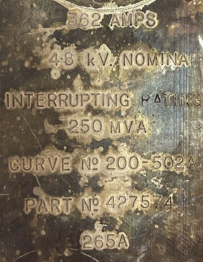 EMP ELECTRIC LIMITED 427574 362AMPS 48kV NOMINAL 250MVA 265A CURVE NO 200-502A2