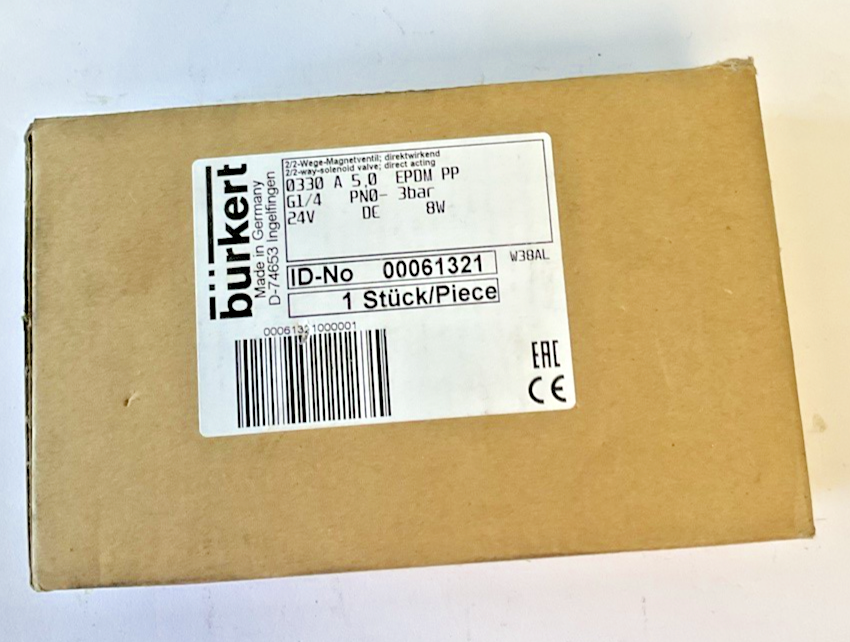 BURKERT 0330 A 5.0 SOLENIOD VALVE 3BAR  24VDC 8W1