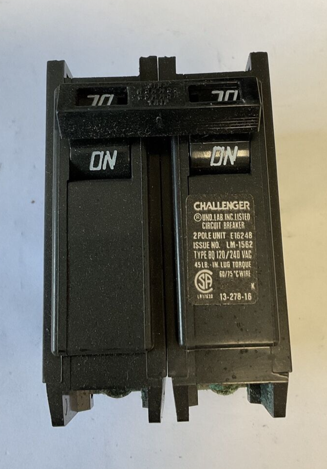 CHALLENGER BQ2C070 CIRCUIT BREAKER 70A 120/240VAC TYPE BQC 2POLE0