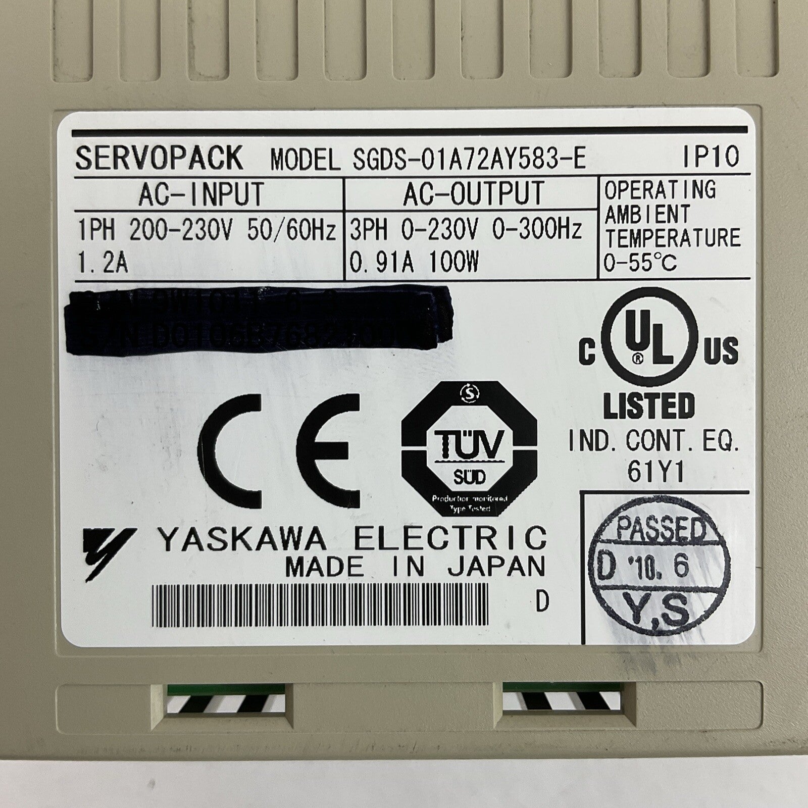 YASKAWA SGDS-01A72AY583-E SERVOPACK 230VAC SERVO DRIVE1