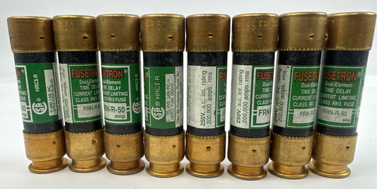 BUSS FRN-R-50 FUSETRON TIME-DELAY DUAL-ELEMENT CURRENT LIMITING FUSE (LOT OF 8)0