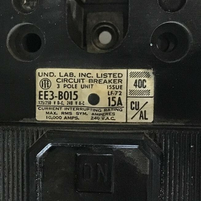 ITE EE3-B015 CIRCUIT BREAKER 125/250VDC 240VAC 15A 3POLE 1