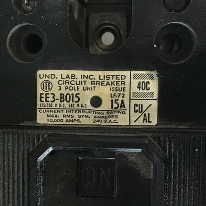 ITE EE3-B015 CIRCUIT BREAKER 125/250VDC 240VAC 15A 3POLE 1