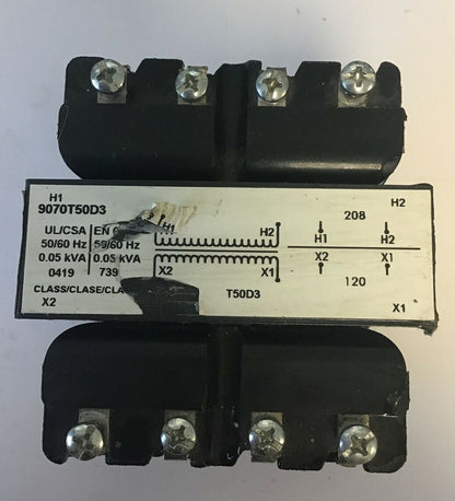 SQUARE D 9070T50D3 INDUSTRIAL CONTROL TRANSFORMER 50/60HZ 208-120VAC 2
