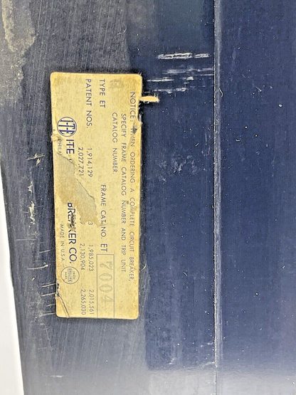 ITE / SIEMENS - ET7004 - CIRCUIT BREAKER -225 AMP, 600 VAC, 3 POLE W/ 100 A TRIP5