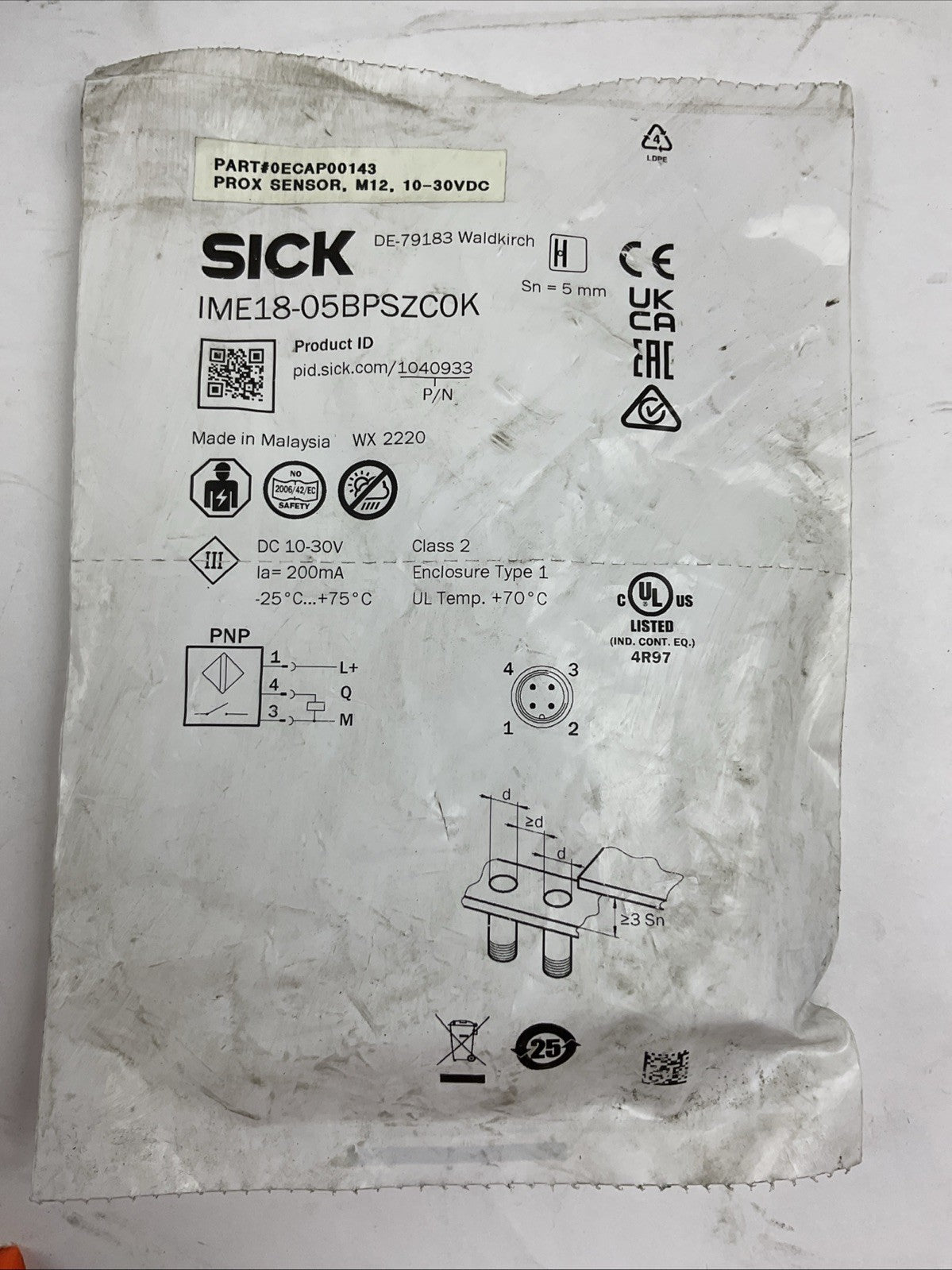 SICK IME18-05BPSZCOK PROXIMITY SENSOR 10-30VDC0