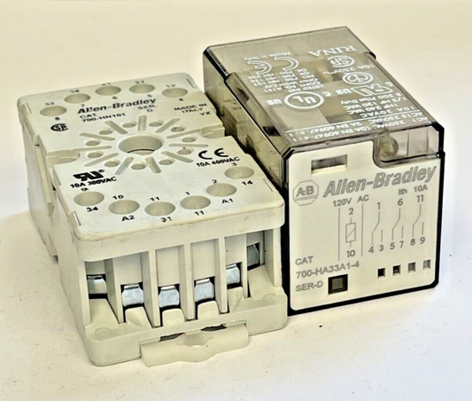 ALLEN BRADLEY - 700-HA33A1-4 SER. D RELAY & 700-HN101 SER. D SOCKET BASE0