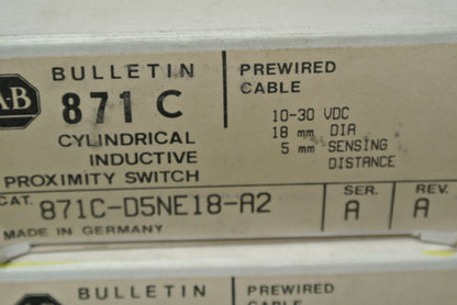 ALLEN-BRADLEY 871C-D5NE18-A2 CYLIND. INDUCTIVE PROXIMITY SWITCH / 10-30VDC 18mm4