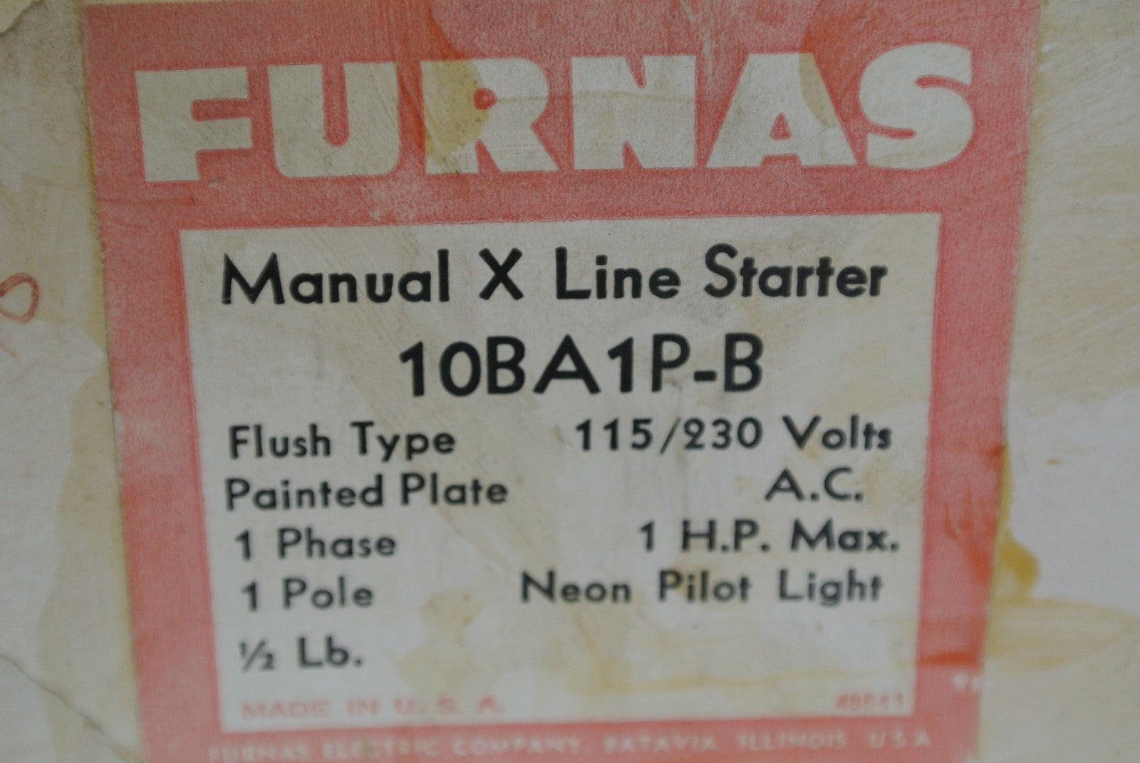 FURNAS 10BA1PB MANUAL STARTER 115/230V 1HP 1-PH 1-POLE OPEN w/ NEON PILOT LIGHT1