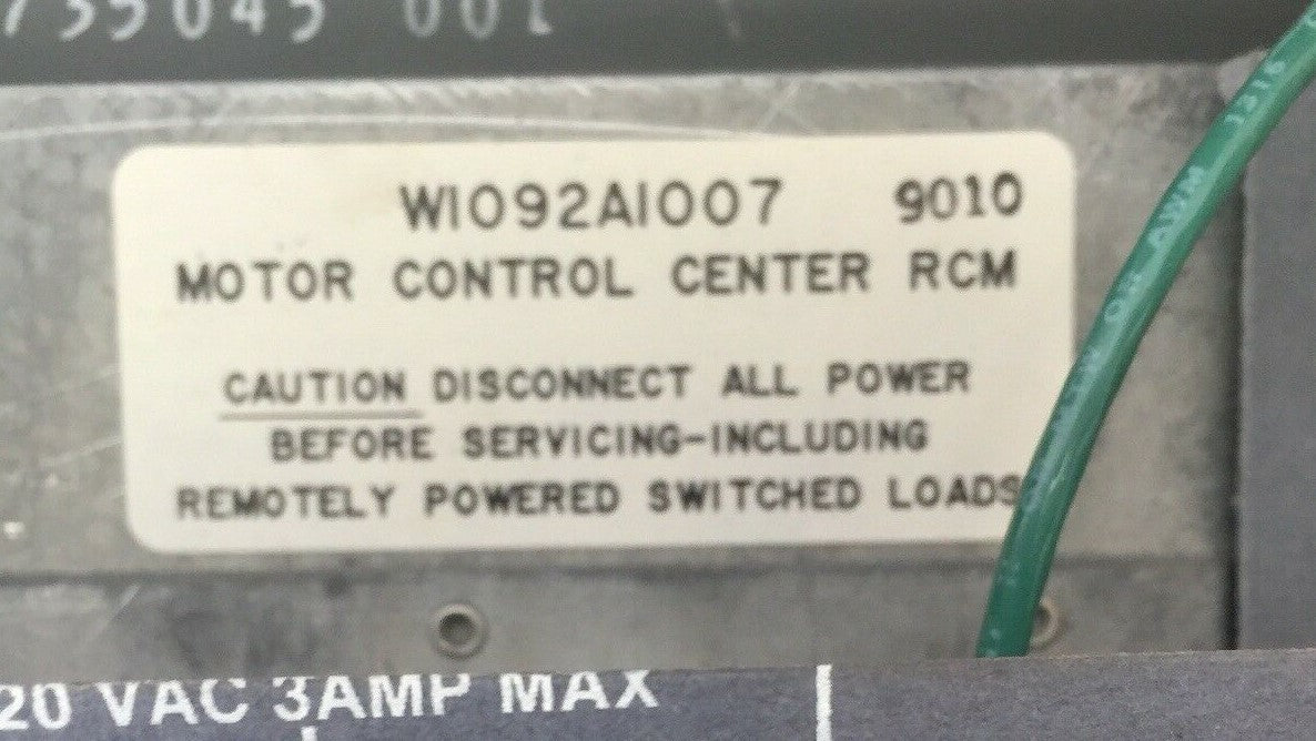 HONEYWELL W1092A1007 MOTOR CONTROL CENTER RCM 120VAC 3AMP1