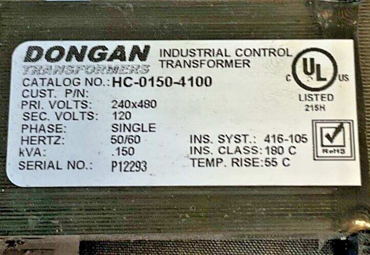 DONGAN HC-0150-4100 TRANSFORMER 240/480V 1PH 50/60HZ .150KVA1