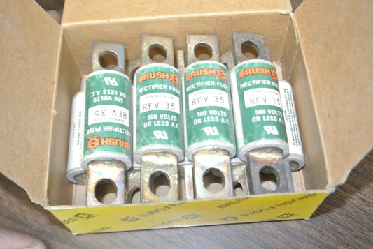 LOT of 9 / BRUSH RFV35 SEMICONDUCTOR / RECTIFIER FUSE / 500V / 35A / NEW SURPLUS0