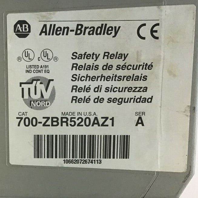 ALLEN BRADLEY 700-ZBR520AZ1 SAFETY RELAY SER.A 120VAC 24VDC 50-60HZ 5