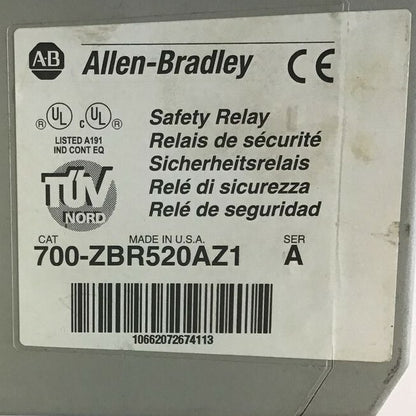 ALLEN BRADLEY 700-ZBR520AZ1 SAFETY RELAY SER.A 120VAC 24VDC 50-60HZ 5