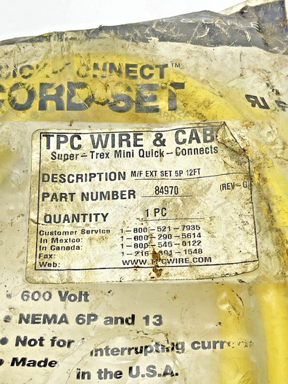 TPC/ SUPER-TREX - 84970 - M/F EXT 5P 12FT CORDSET MINI QUICK CONNECTS2