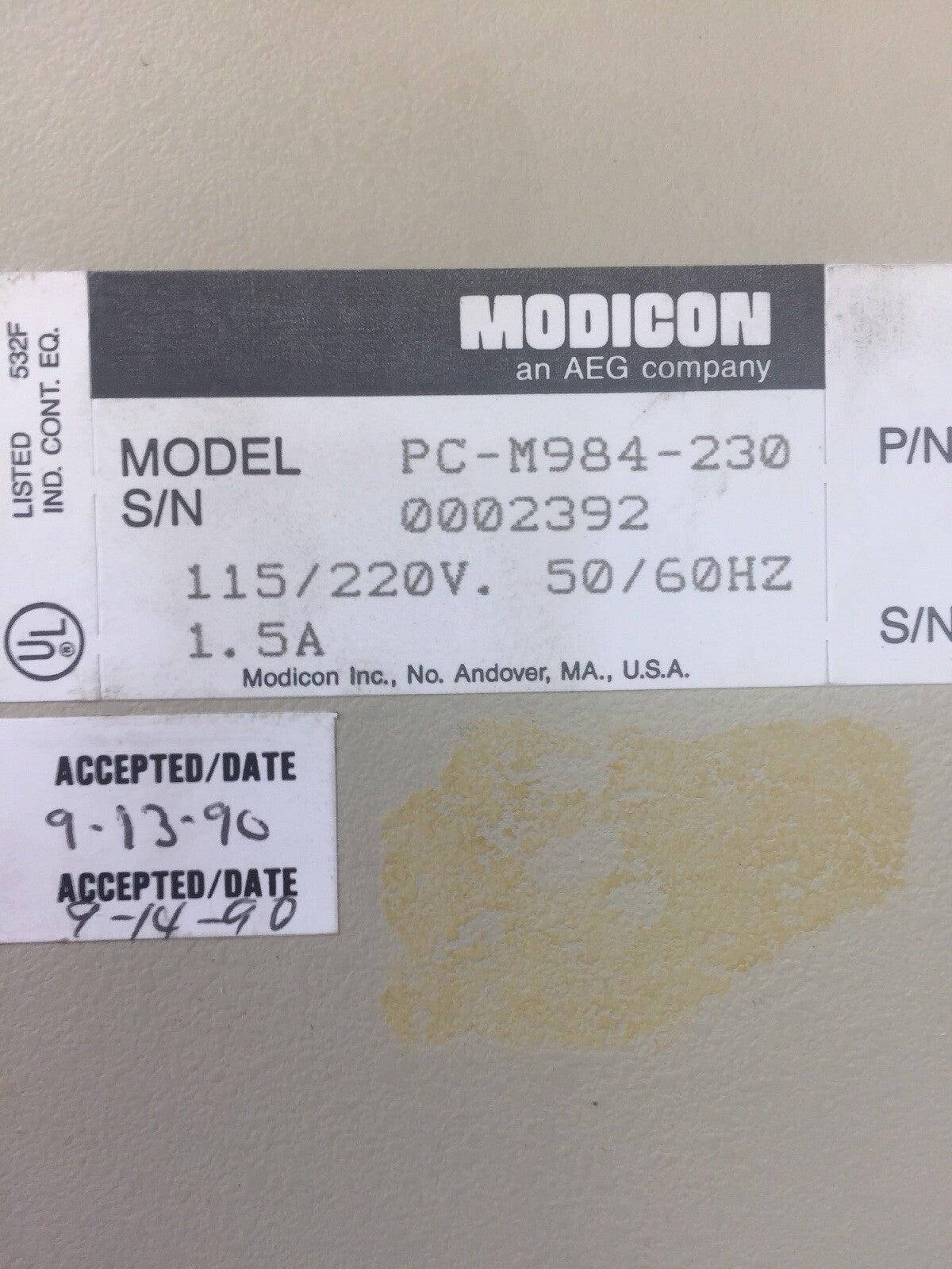 AEG MODICON PC-M984-230 PROGRAMMABLE CONTROLLER 115/220V 50/60HZ 1.5A 1