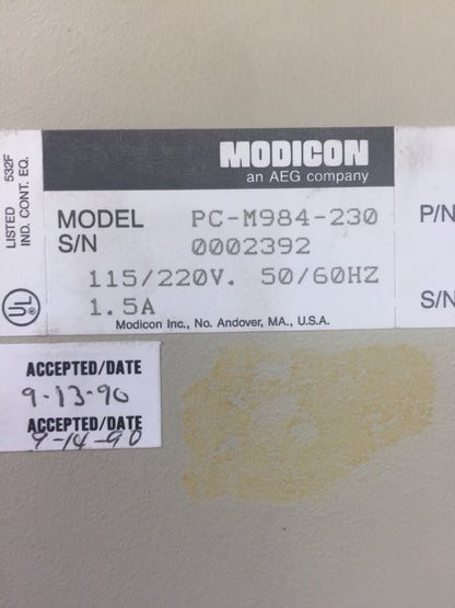 AEG MODICON PC-M984-230 PROGRAMMABLE CONTROLLER 115/220V 50/60HZ 1.5A 1