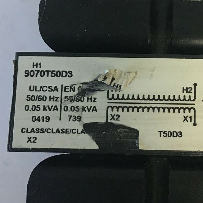 SQUARE D 9070T50D3 INDUSTRIAL CONTROL TRANSFORMER 50/60HZ 208-120VAC 3