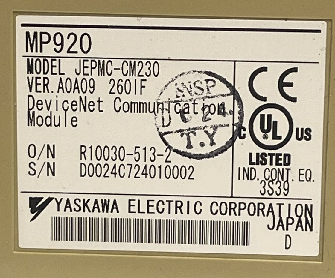 YASKAWA JEPMC-CM230 VER. A0A09 260IF DEVICENET COMMUNICATION MODULE MP920 260IF 1