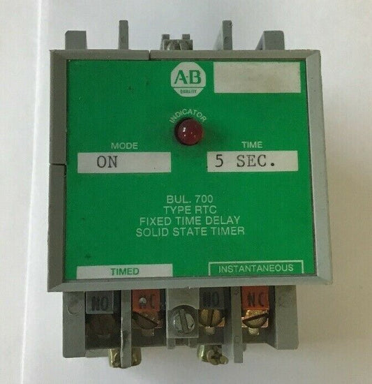 ALLEN BRADLEY 700-RTC33S050U1 SER A FIXED TIME DEL. SOLID STATE TIMER 120VDC/1200