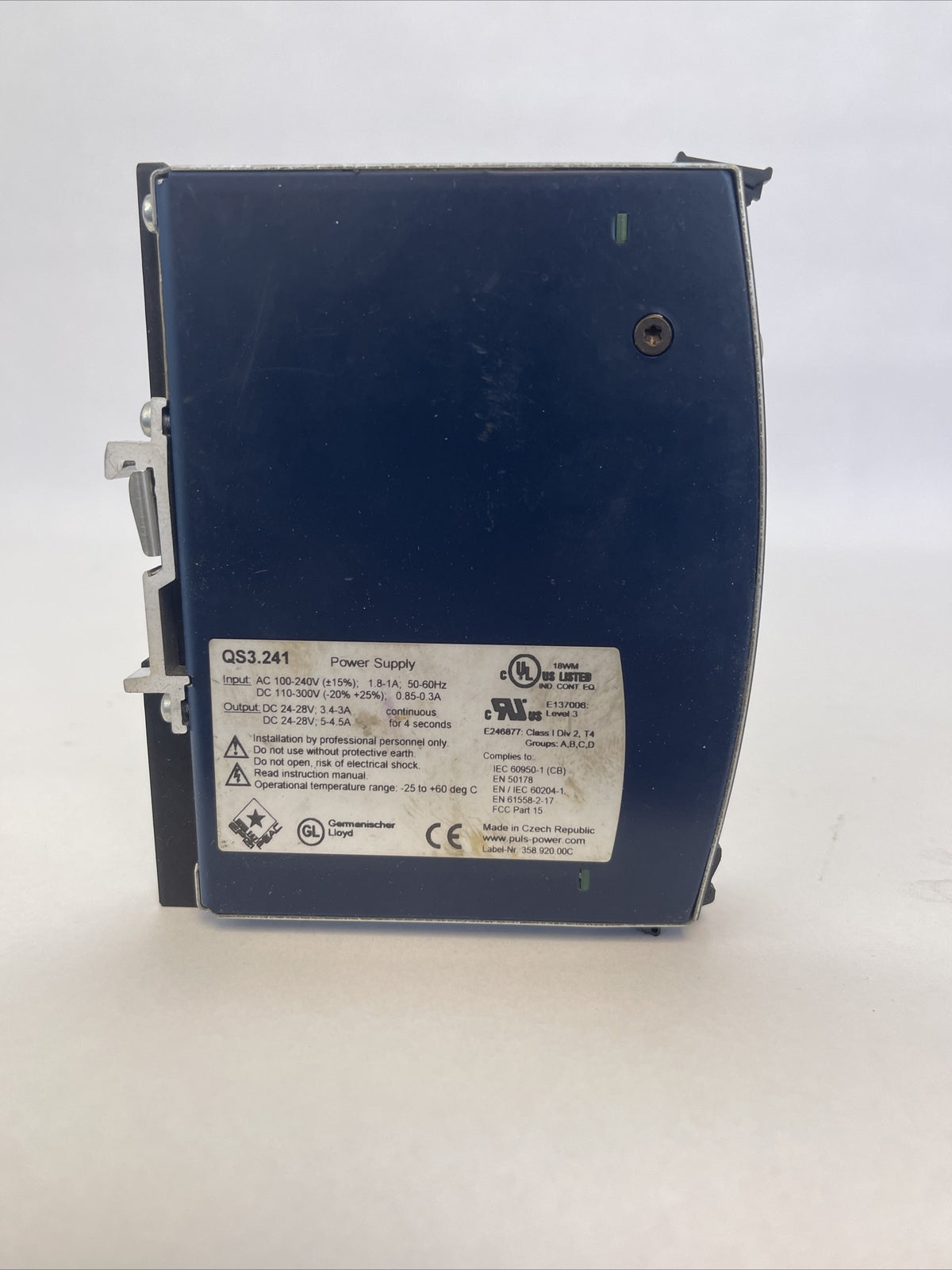 PULS DIMENSIONS QS3.241 POWER SUPPLY OUTPUT 24-28VDC INPUT 100-240VAC2