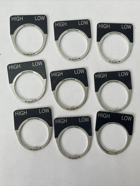CUTLER HAMMER EATON 10250TM40 HIGH LOW LEGEND PLATE 30-2698-79 (LOT OF 9)0