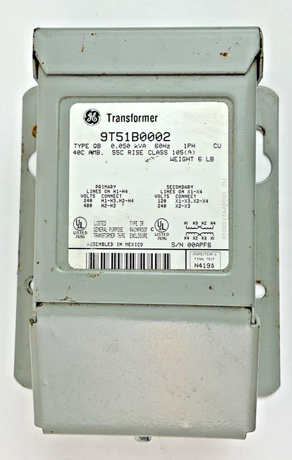 GE TRANSFORMER 9T51B0002 TYPE QB 0.050KVA 60HZ TYPE3R 1PH 480V0