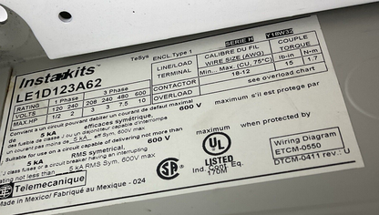 SCHNEIDER ELECTRIC / TELEMECANIQUE LE1D123A62 ENCLOSED CONTACTOR LC1 D121