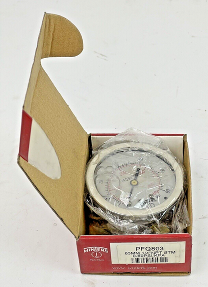 WINTERS - PFQ803- PRESSURE GAUGE - 63MM/ 2.5" DIAMETER, 1/4" NPT BTM, 0-60 PSI1