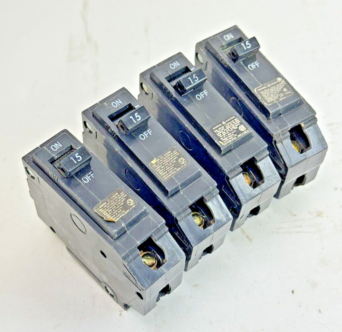 GE **LOT OF 4** - THQB115 - CIRCUIT BREAKERS - 1 POLE, 15 A, 240 VAC, TYPE THQB0