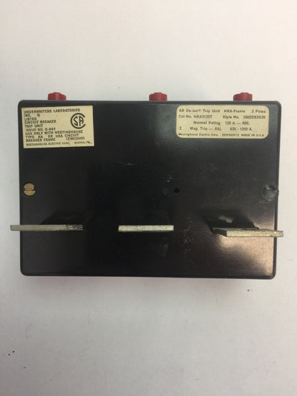 WESTINGHOUSE HKA3125T 125A TRIP UNIT 3POLE MAG TRIP-ADJ 625-1250A2