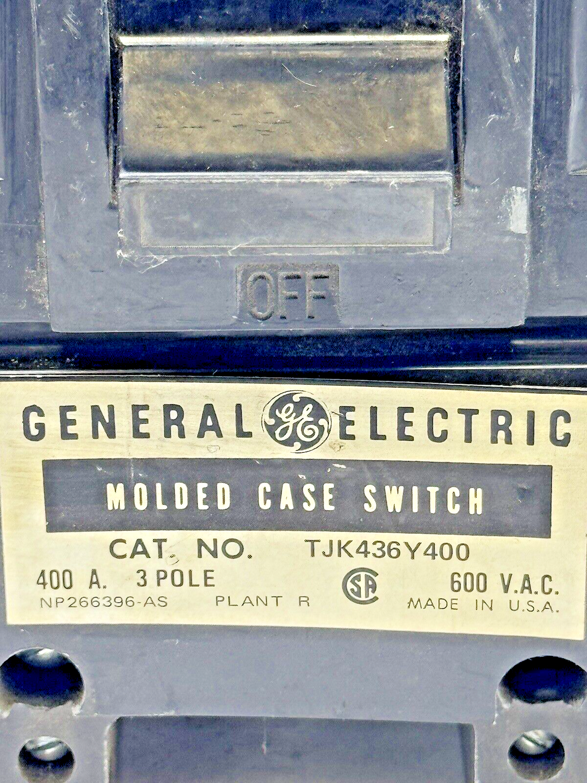 GE - TJJ436400 - MOLDED CASE SWITCH W/ AUXILIARY SWITCH - 3 POLE/600VAC/400A6