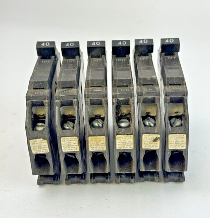 GE **LOT OF 6** THQP140 - CIRCUIT BREAKERS -  1 POLE, 40 A, 240 VAC3