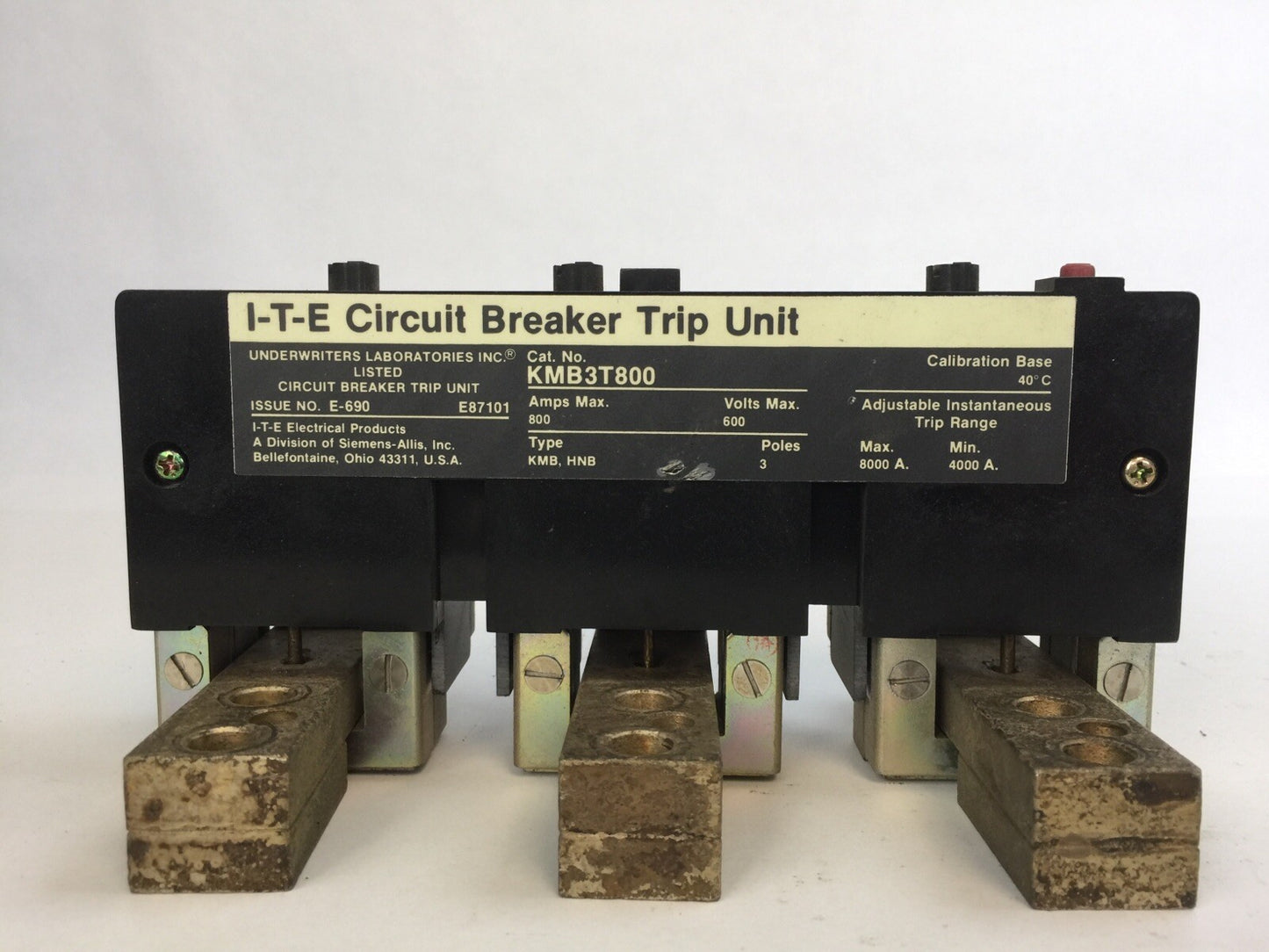 ITE KMB3T800 CIRCUIT BREAKER TRIP UNIT 800AMP 3P 600V ADJ INST TRIP 4000-8000A2