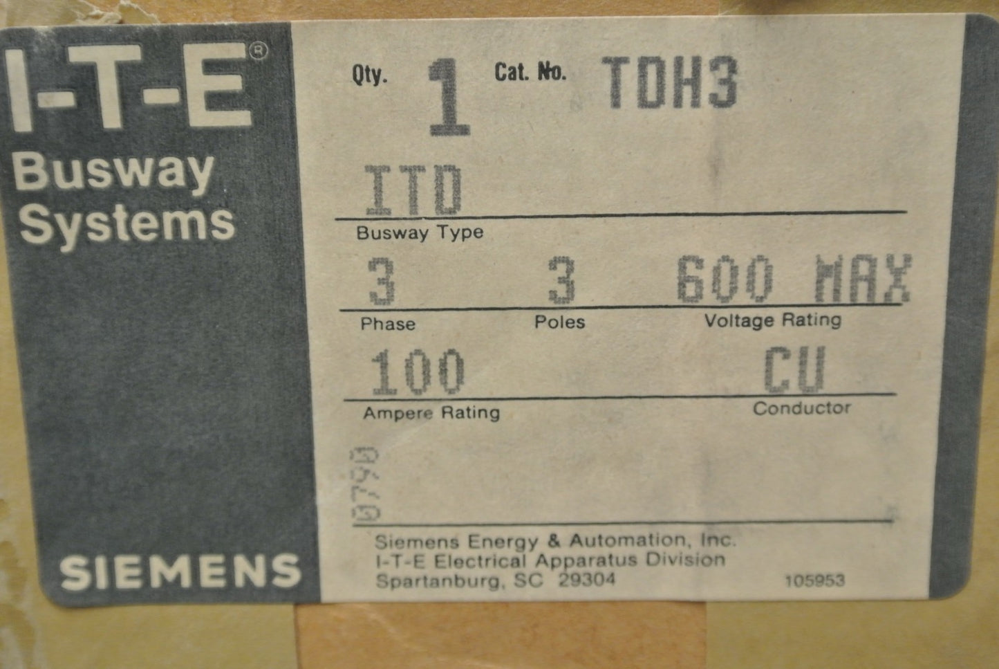 I-T-E IMPERIAL TDH-3 - TROL-E-DUCT BUSS WAY HANGER - NEW SURPLUS - TDH31