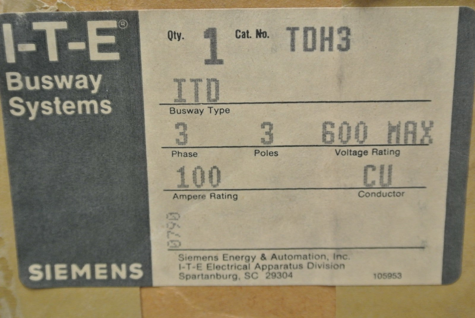 I-T-E IMPERIAL TDH-3 - TROL-E-DUCT BUSS WAY HANGER - NEW SURPLUS - TDH31