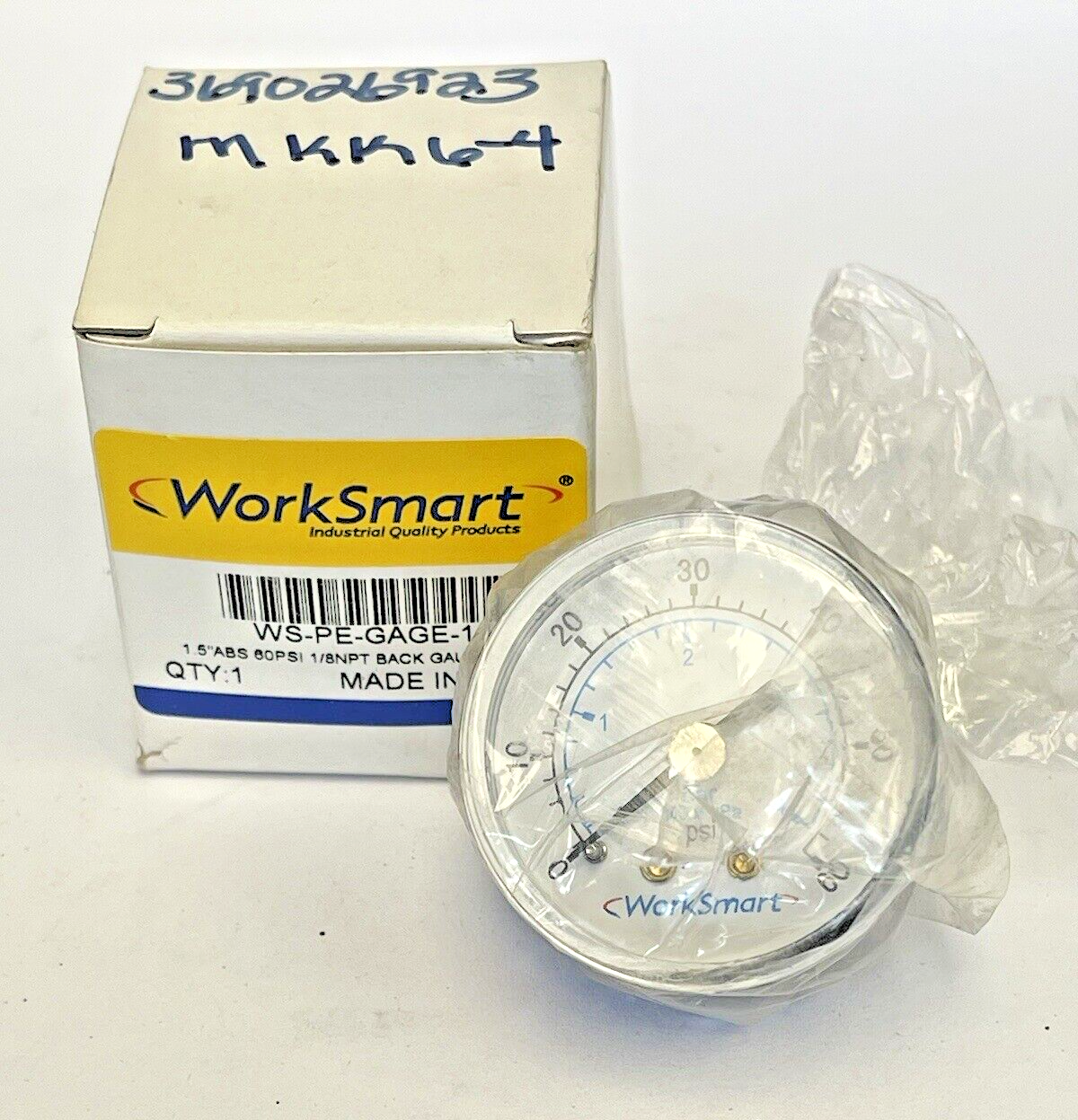 WORKSMART - WS-PE-GAGE-14 - PRESSURE GAUGE - 1.5" DIAMETER, 1/8" NPT, 0-60 PSI0