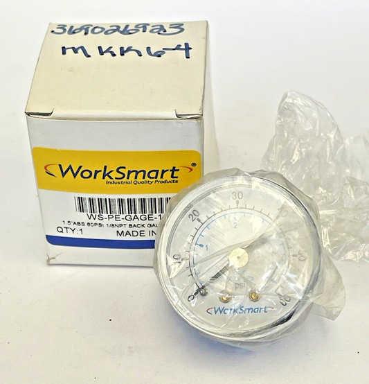 WORKSMART - WS-PE-GAGE-14 - PRESSURE GAUGE - 1.5" DIAMETER, 1/8" NPT, 0-60 PSI0