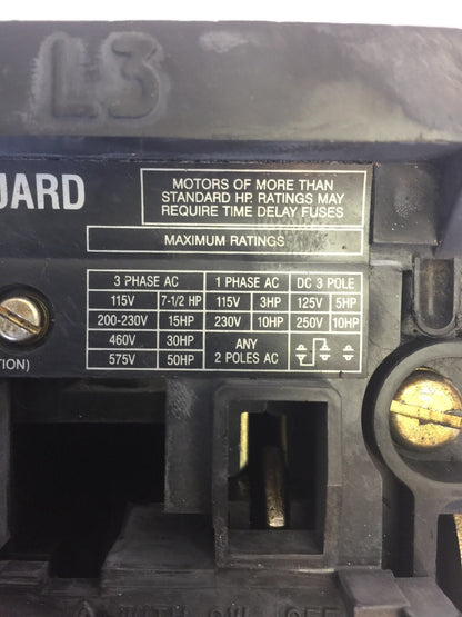 ALLEN BRADLEY 1494V-DS60 DISCONNECT SWITCH 60AMP 600VAC 50HP 250VDC 10HP SER A 2