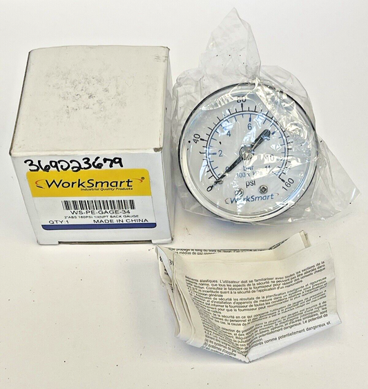 WORKSMART - WS-PE-GAGE-34 - PRESSURE GAUGE - 2" DIAMETER, 1/4" NPT, 0-160 PSI0